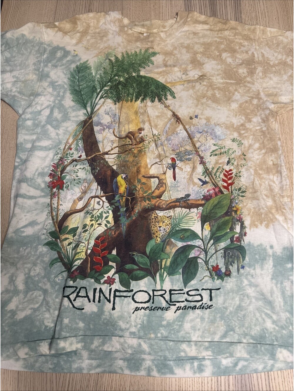 Vintage 1991 Liquid Blue Rainforest Preserve T-Shirt Tie Dye XL Single Stitch - Picture 5 of 16